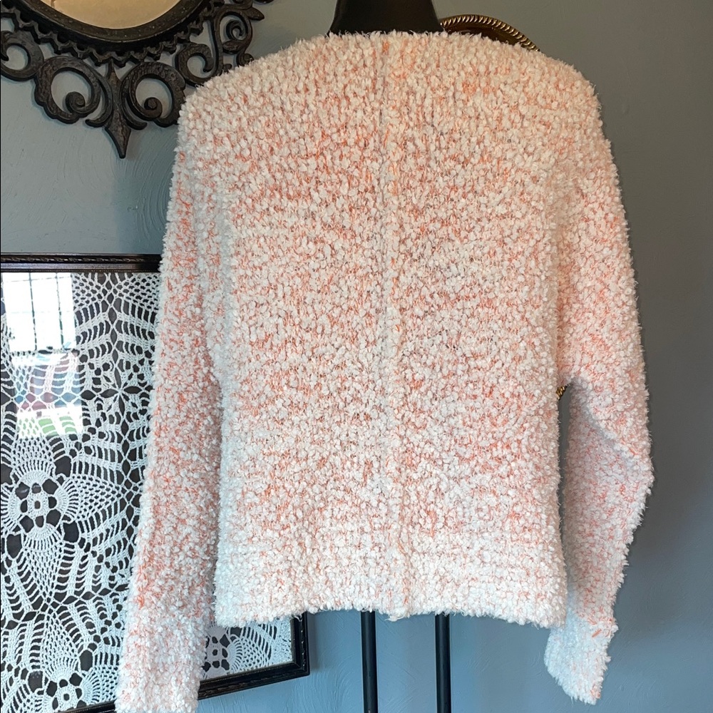 Hippie Rose Cozy Popcorn Knit V-Neck Sweater - Blush Pink and Cream - Picture 3 of 5